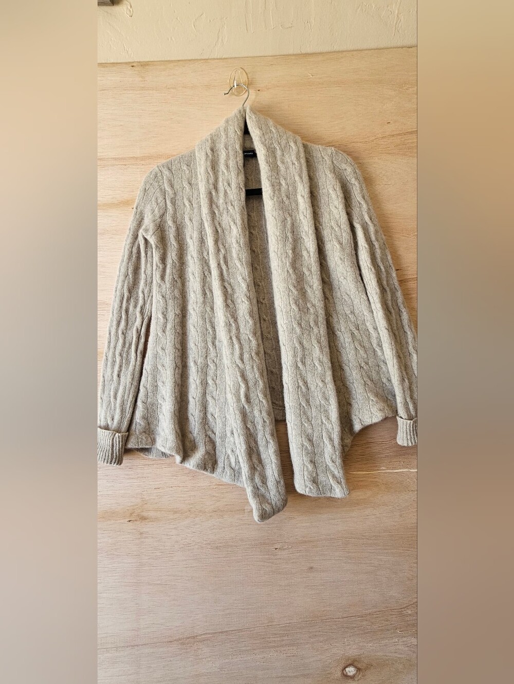 Ralph Lauren Sport Merino Angora Cable Knit Open Front Cardigan Small Beige